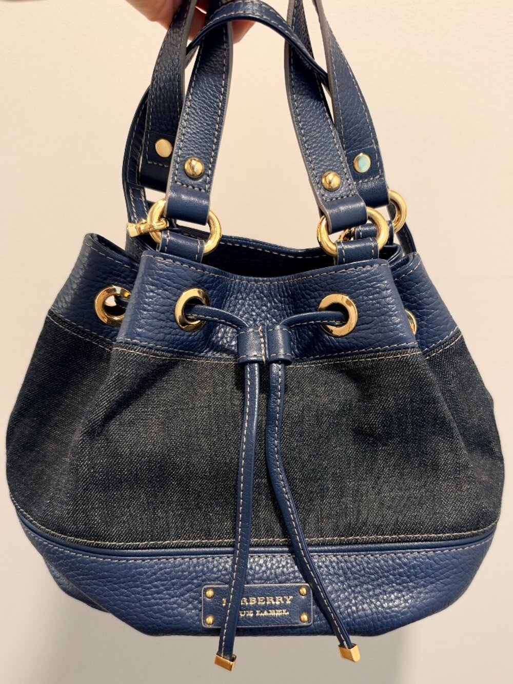 Burberry Blue Label Japan Denim Leather Drawstring Bucket Bag